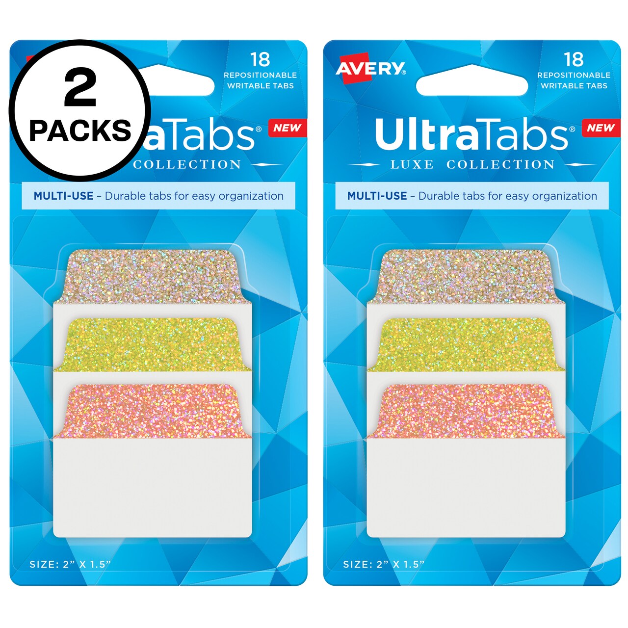 Avery Multi-Use Ultra Tabs, 2" x 1.5", Holographic Orange Sunset Colors, 36 Repositionable Sticky Tabs (2 Pack of 74148)